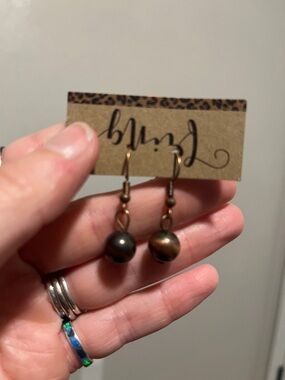 Dangling Faux Copper Pearl Earrings